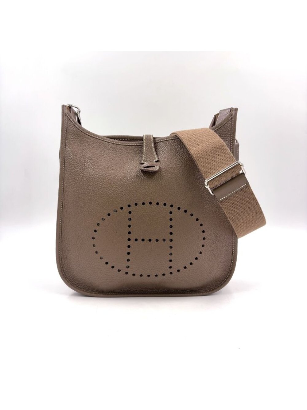 Hermes Evelyne Trois PM Etoupe Taurillon Leather Gray Brown Shoulder Bag Silver